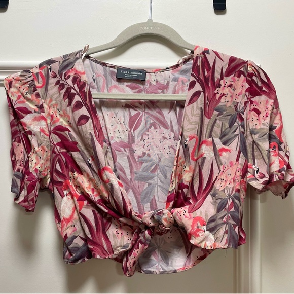 Zara Pink Flamingo Tie Front Crop Top - Picture 7 of 7